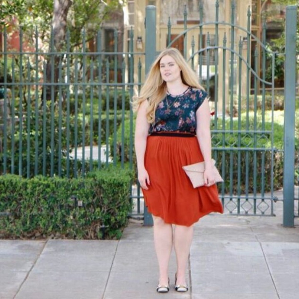 H&M Paperbag Waist Rust A-Line Uneven Hem Midi Skirt size 12 Grosgrain Trim